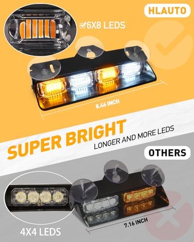 HLauto 2x8.5 inch Dash Strobe Lights Interior LED Windshield Lights