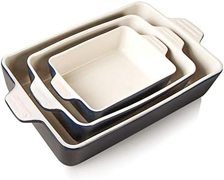 Sweejar 3Pcs Ceramic Baking Dish for Oven,Casserole Dish with Handles(Navy)