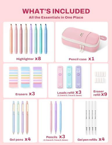 SUNEE Pencil Case with Supplies, 35PCS Aesthetic Stationery Set with Pastel