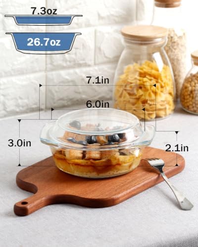 NUTRIUPS Small Round Glass Casserole Dish with lid, 0.65 L Mini glass bowl with glass lid