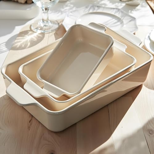 Kook Ceramic Bakeware Set, Rectangular Baking Dishes, For Casseroles, Lasagna, Cake