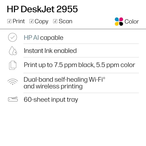 HP DeskJet 2955 Wireless All-in-One Color Inkjet Printer, Scanner, Copier