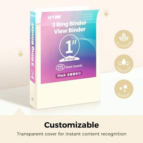 SKYDUE 1 Inch 3 Ring Binder with 8 Tab Dividers & 24 Labels, Pastel Binder