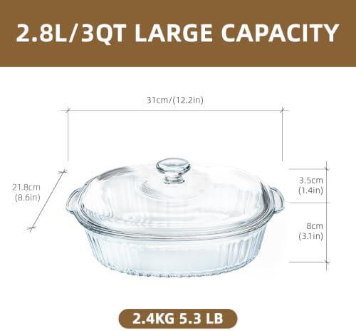 Luvan 2.8L/3Qt Glass Casserole Dish with Lid