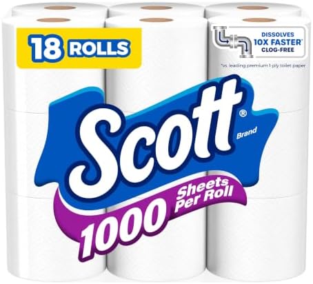 Scott 1000 Toilet Paper, 18 Rolls, 1000 Sheets per Roll