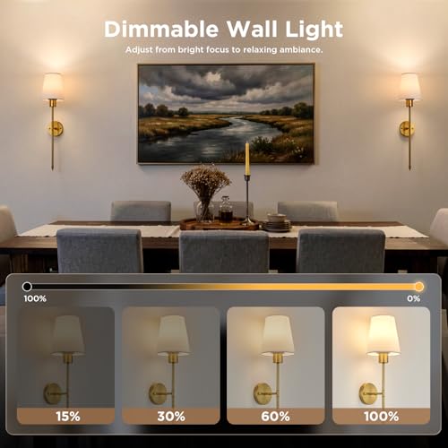 Brightown Battery Operated Wall Sconces Set of Two,Gold Sconces Wall Decor