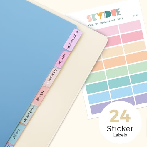 SKYDUE 1 Inch 3 Ring Binder with 8 Tab Dividers & 24 Labels, Pastel Binder