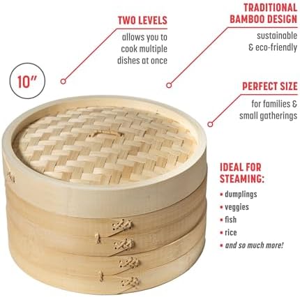 Joyce Chen 2-Tier Bamboo Steamer Baskets, 10-Inch