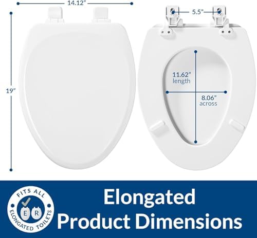 Mayfair Linden Slow Close Toilet Seat, Non Slip Heavy Duty Wood, Easy Install, Elongated