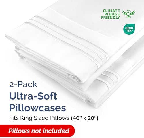 King Pillow Cases Set of 2 - Ultra Soft Cozy Pillowcase Covers - White