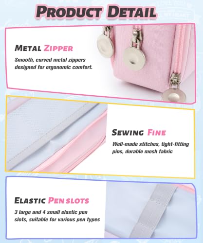 FAHZON Cute Pencil Case, 3 Large Compartments Pencil Pouch, Elastic Pen