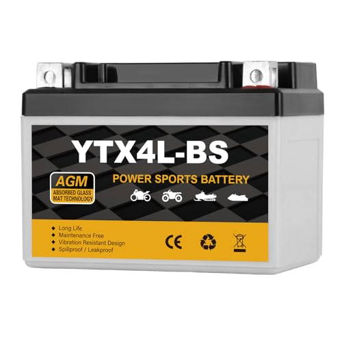 YTX4L-BS Motorcycle Battery 12V 3Ah, 70 CCA Sealed AGM Rechargeable
