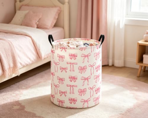 Girls Laundry Hamper Basket, Pink Bowknots