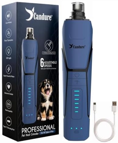 Candure Whisper Quiet Dog Nail Grinder with 360 Degree LED Light