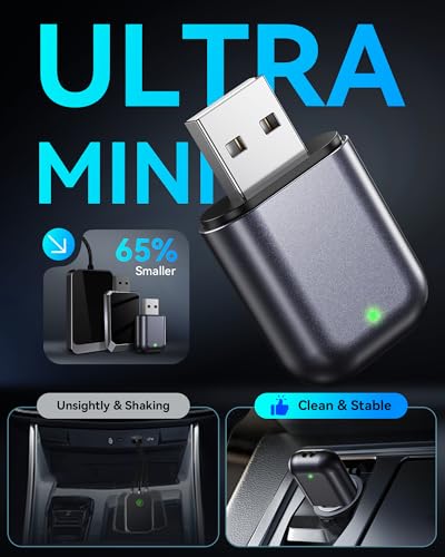 Burnt Sugar Wireless Carplay Adapter for iPhone 2026 Upgraded, Ultra-Mini USB