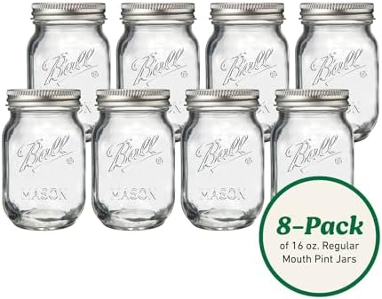 Ball Regular Mouth Pint Glass Mason Jars, 16oz, 8-Count