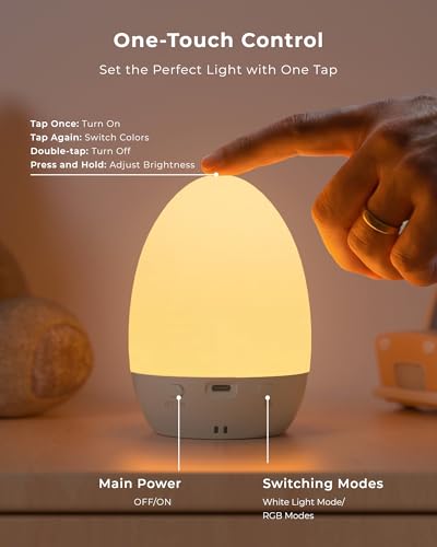 Egg Light for Nursery, Eye-Caring Touch Control Rechargeable Baby Night Light