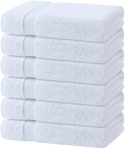 White Bath Towels 24x50 Inch, 6 Pack - Extra Absorbent Cotton Towel Set for Bathroom