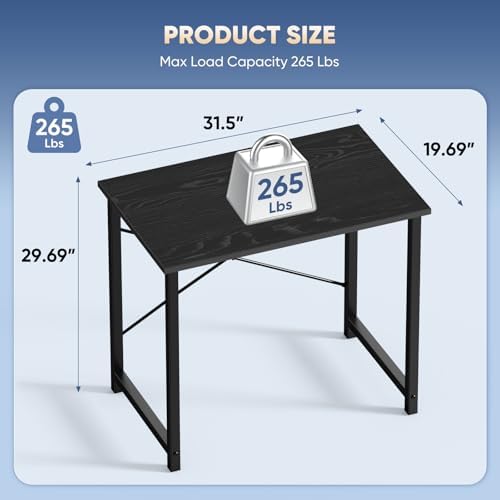 DUMOS 31.5 Inch Small Computer Desk, Home Office Desks for Bedroom, Black