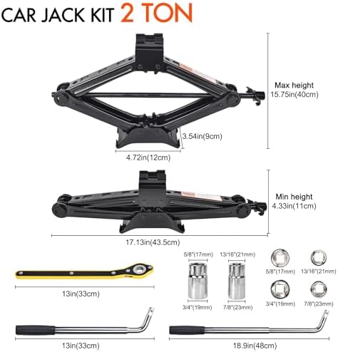 Scissor Car Jack 2 Ton (4409 lbs) Tire Changing Kit with Lug Wrench