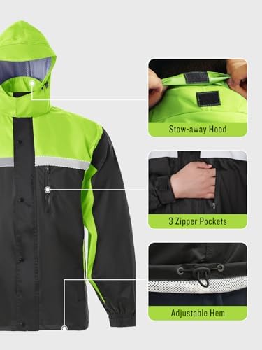 Men's Rain Suit High Visibility Reflective Work Rain Jacket Pants for All Sport Farm