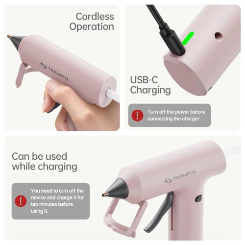 Tilswall Cordless Hot Glue Gun, W106s, Fast Preheating with 2Ah Battery