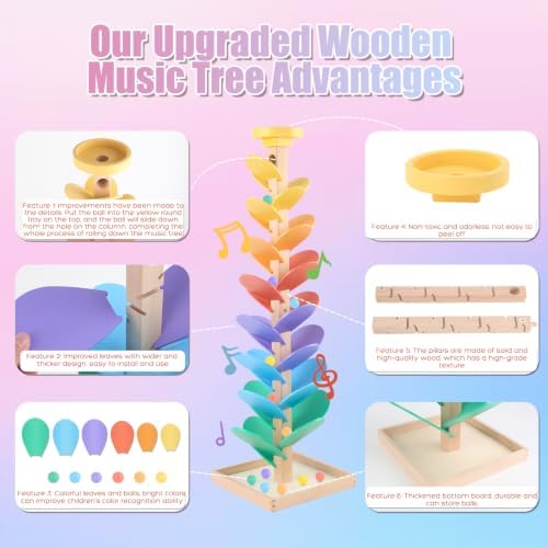 Wooden Marble Run Music Tree Montessori Toys Marble Ball Run for 3-5