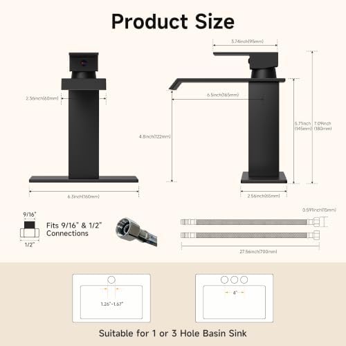 Bathroom Faucet, Matte Black Bathroom Faucet 3-or-1 Hole
