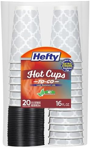 Hefty Disposable Hot Cups with Lids, Insulated Paper Coffee Cups for Tea