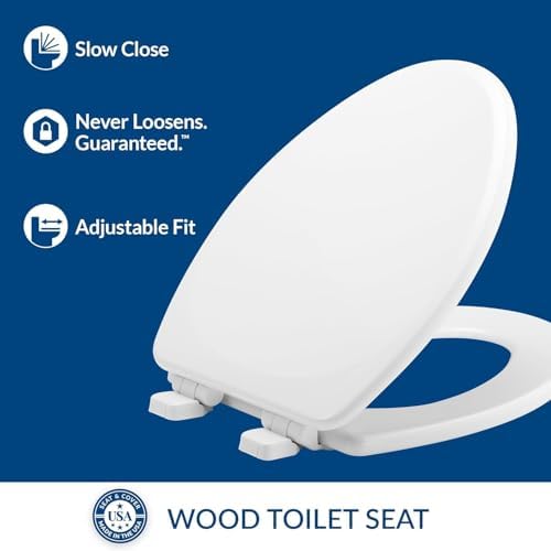 Mayfair Linden Slow Close Toilet Seat, Non Slip Heavy Duty Wood, Easy Install, Elongated