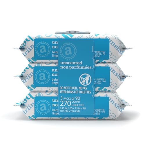 Amazon Elements Baby Wipes, Unscented, Hypoallergenic, Alcohol-Free, With