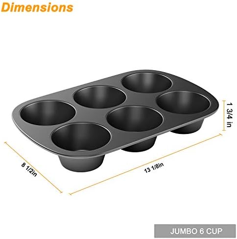 Tiawudi 3 Pack Jumbo Nonstick Muffin Pan, 6 Cup Carbon Steel Cupcake Pan