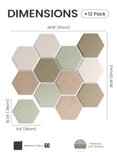 Fluxynara 12-Pack Hexagon Felt Bulletin Board Tiles, Linen Dusk-1