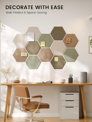 Fluxynara 12-Pack Hexagon Felt Bulletin Board Tiles, Linen Dusk-1