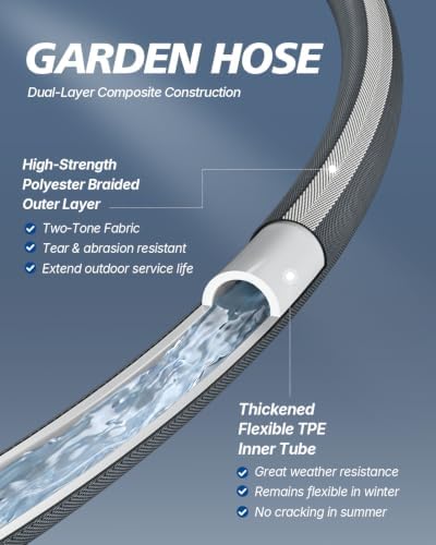 Lightweight Flat Garden Hose 50FT, Flexible Water Hose with Shutoff Valve, TPE Inner Tube