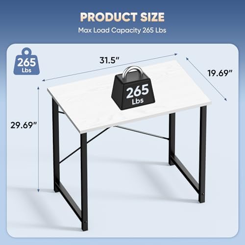 DUMOS 32 Inch Small Computer Desk, Home Office Desks for Bedroom, White