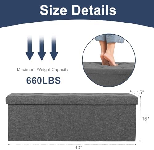 DUMOS 43 Inch Foldable Storage Ottoman Bench, Large Ottoman with Storage