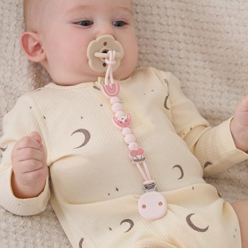 Moonkie Silicone Pacifier Clips for Baby – Durable One-Piece Binky Holder
