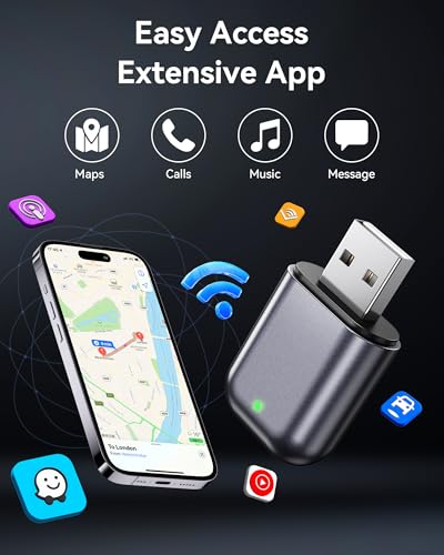 Burnt Sugar Wireless Carplay Adapter for iPhone 2026 Upgraded, Ultra-Mini USB