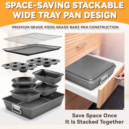 12PCS Nonstick Bakeware Set, Non-Toxic Carbon Steel Baking Pans Set with Wider Grip