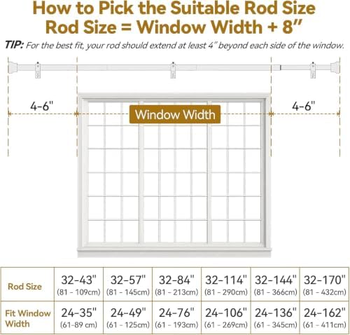 YaFex Curtain Rods 32-144 Inch, Heavy Duty 1 Inch Adjustable Curtain Rod for Windows