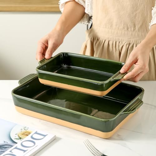 Ceramic Baking Casserole Dish with Handles, Large 9x13 inch Pan and Middle Baking Pan