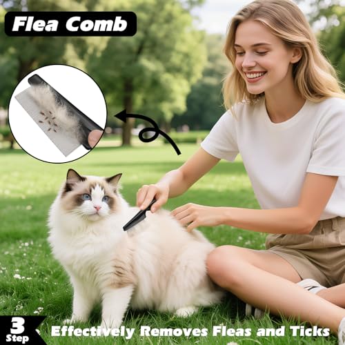 Professional 3PCS Self Cleaning Slicker Brush & Pet Grooming Rake & Flea Comb