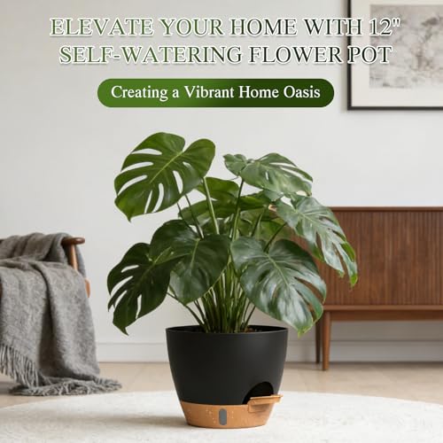 Self Watering Pots with Drainage Holes, 3 Pack 12/10/8 Inch Plant Pots with
