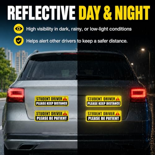 Student Driver Magnet for Car 2 Pack, Large Reflective 10x3.4 in