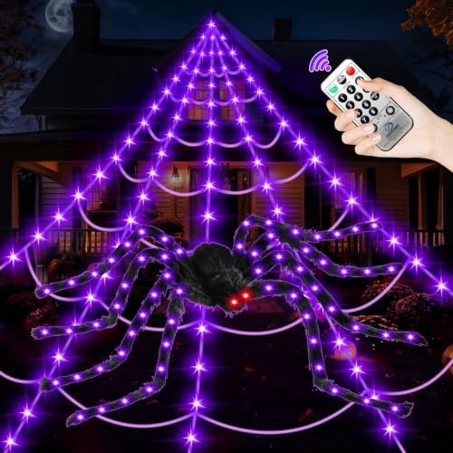 Halloween Decorations Outdoor, 250 LED Halloween Giant Spider Web Lights