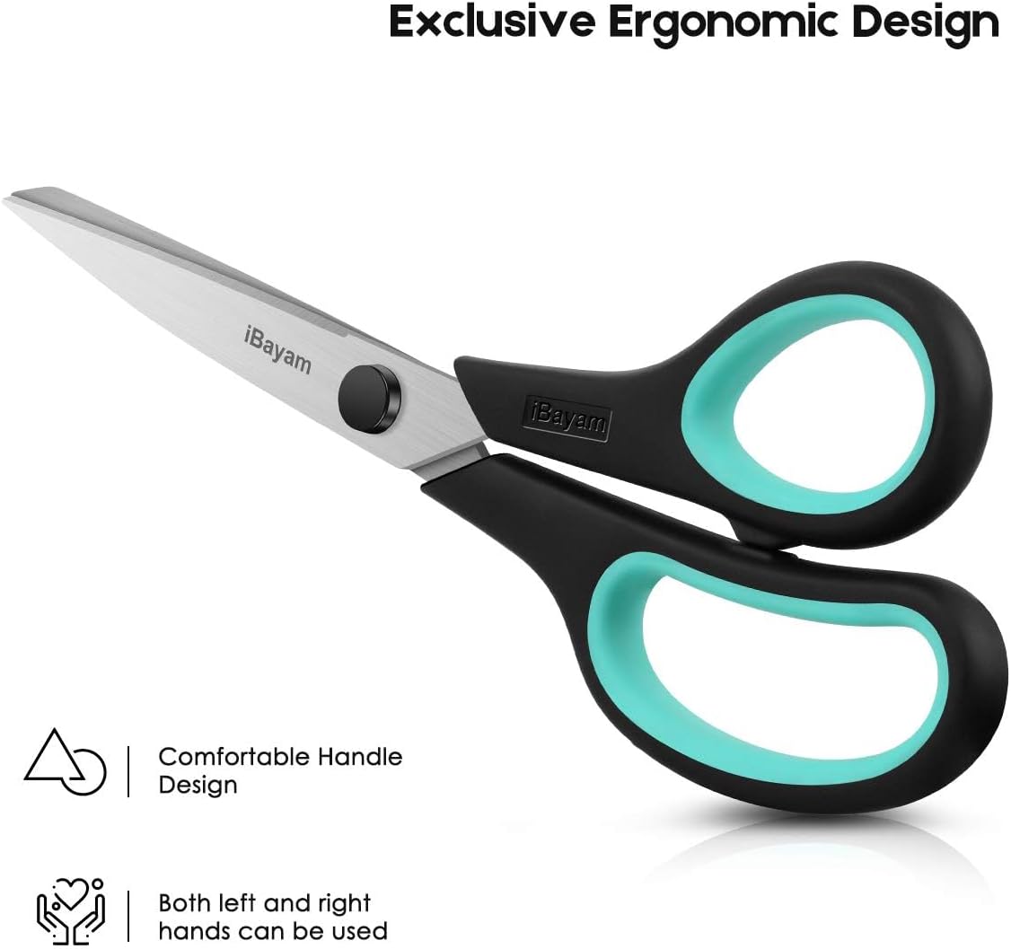 iBayam 3-Pack 8" Heavy Duty Scissors with Ultra Sharp Blades and Comfort Grip