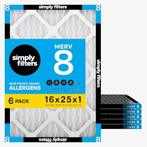 Simply 16x25x1 Air Filter, MERV 8, 6 Pack