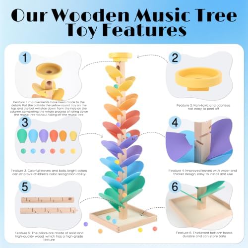 Wooden Marble Run for 4-8 Music Tree Montessori Color Sorting Toys 3-5