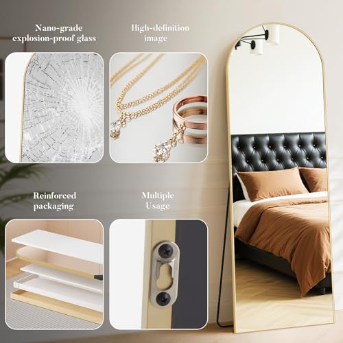 DUMOS 64"x21" Arched Full Length Floor Mirror, Full Body Mirror, Gold